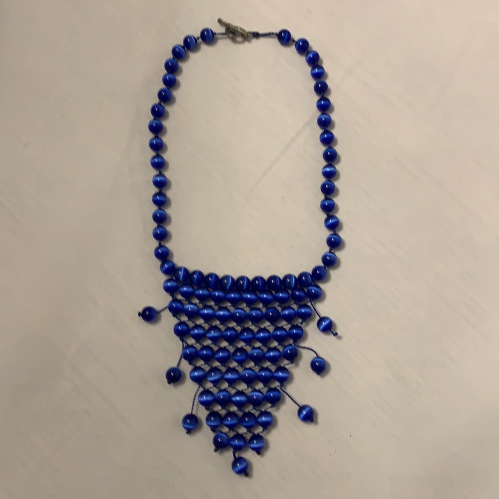 Beautiful Handmade Mexican Necklace Blue Tiger Eye Natural 8 mm Stones